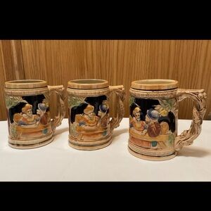 3 Vintage German Style Ceramic Beer Steins Mugs Set - Multicolor. Made in Japan